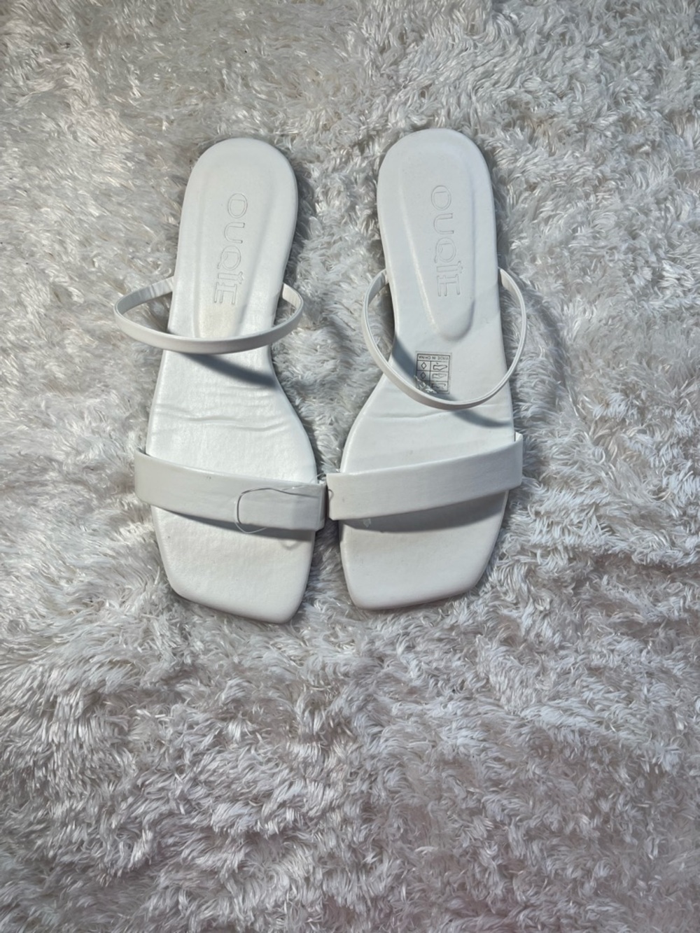 White Minimalist Square-Toe Slide Sandals with Ankle Strap - Women